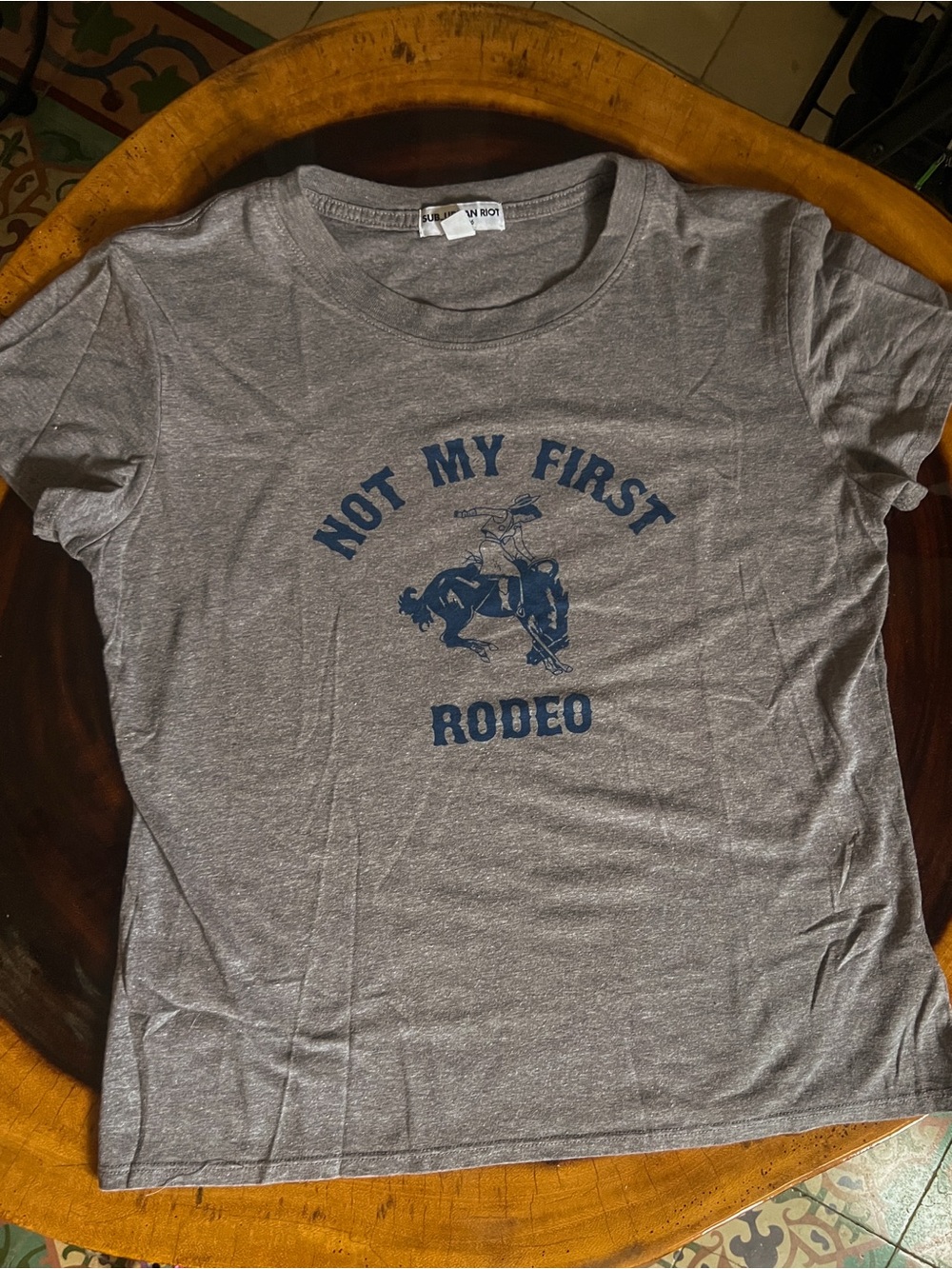 Sub_Urban Riot Gray Short Sleeve Tee with Navy Not My First Rodeo Graphic